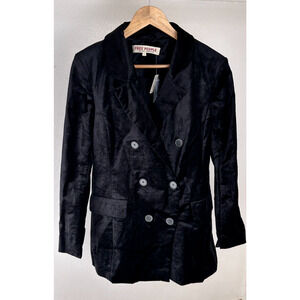 FREE PEOPLE COSMO VELVET DOUBLE BREASTED BLAZER IN BLACK NWT WOMEN'S SIZE SMALL